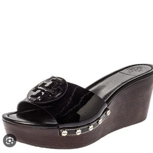 Tory Burch Patent Leather Platform Wedge slides